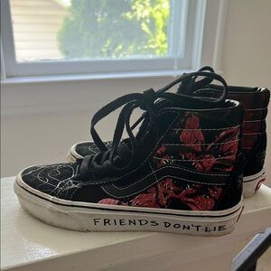 Stranger Things VANS Black High-Top Sneakers with Red Design